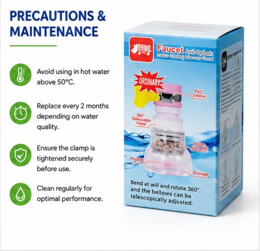 Image of 360 Rotating Faucet Splash Filter Tap Extension with Maifan Stone Beads | Water Saving Faucet Aerator | Anti-Splash Universal Sink Tap Attachment for Kitchen & Bathroom