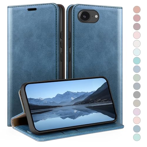 Coque iPhone 16e en cuir avec blocage RFID et fentes pour cartes bleu vif