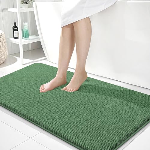 Image of OLANLY Thick Memory Foam Bathroom Runner Rugs 44x24, Extra Soft Absorbent Long Bath Mats, Quick Dry, Non-Slip, Machine Washable Mats for Bathroom, Tub and Shower, Home Decor Accessories, Olive Green