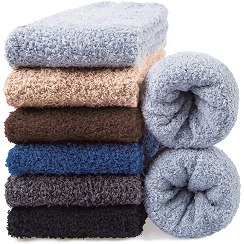 Gilbins Mens Winter Cozy Thick Warm Fuzzy Plush Anti-Slip Grip Hospital Floor Socks 6-Pack3