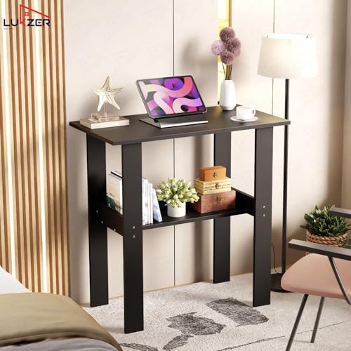 Image of Lukzer Engineered Wood Study Table | Modern Computer Desk for Home & Kids Study Room | ST-004S /Black | Compact Design Office Desk with Storage Shelf Work from Home Laptop Table Gaming Workstation