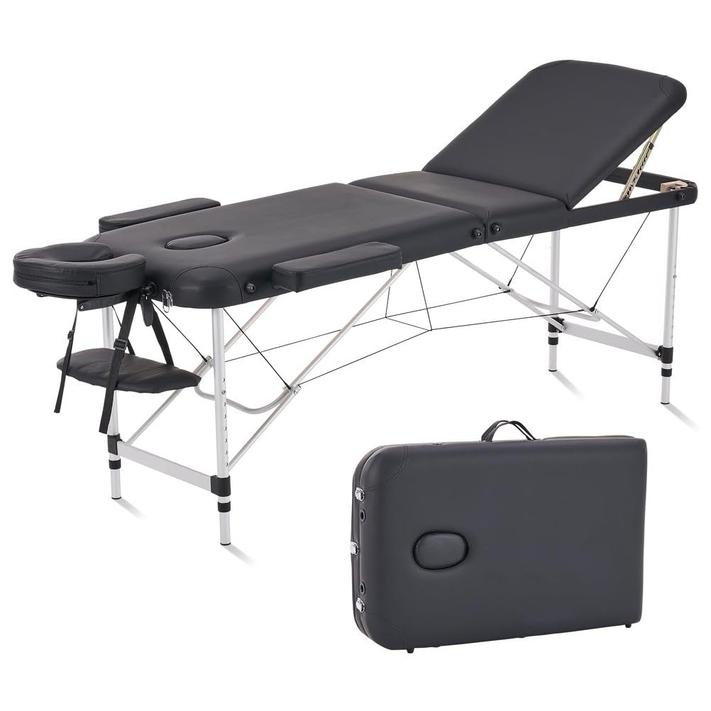 Lettini da Massaggio, Lettino Portatile per Tatuaggi, Lettino per Ciglia Regolabile, Lettino Spa Pieghevole in Alluminio 3 in 1 con Sacca in Tessuto Non Tessuto, Larghezza 71cm