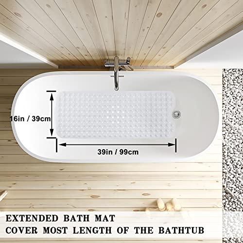 Linoows Bathtub And Shower Mats, Extra Long Non-Slip Bath Mat 39 X 16 Inch, Machine Washable Bath Tub Mat With Suction Cups & Drain Holes For Bathroom, White #TOP3