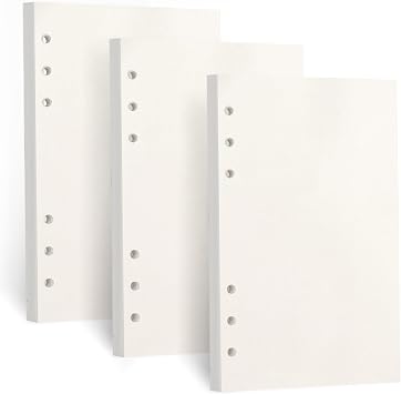 A6 Refill Paper, [3 Pack] Toplive 100GSM Thick Refillable Blank Paper 6 Hole Filler Inserts Loose Leaf Paper 135 Sheets 270 Pages for 6 Ring Binder Journal Notebook