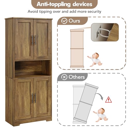 Image of IDEALHOUSE Kitchen Pantry Cabinet, 70in Tall Storage Cabinet with Doors and Adjustable Shelves, Freestanding Cupboard for Living Room, Dining Room, Bathroom