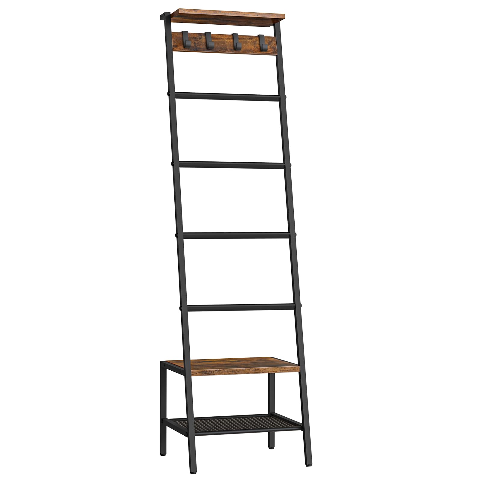 HOOBRO Toallero Escalera, Estantería para Mantas de * Niveles, para Salón y Dormitorio, con Ganchos, Marco de Metal, Forma de Jirafa, Estilo Industrial, Marrón Rústico y Negro EBF13CJ01