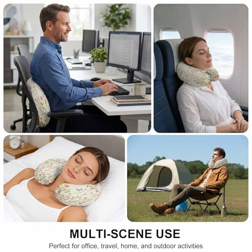 Almohada viscoelástica ergonómica beige para viaje miniatura 6