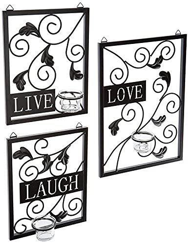 Frienemy Presents Set of 3 Black Live Laugh Love Wall Candle Holder Sconces | Decorative Wall Tea Light Holder Candle Lamp Decoration for Home Or Living Room #Frienemy-0276