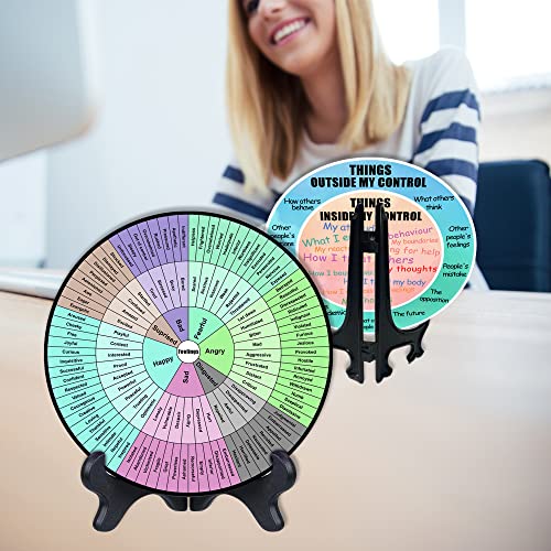 2Pcs Feelings Wheel Office Desk Decor, Double-Sided Wood Color Wheel With Black Base, Things Inside/Outside My Control Room Home Table Decoration Gift For Office Women Men #TOP1