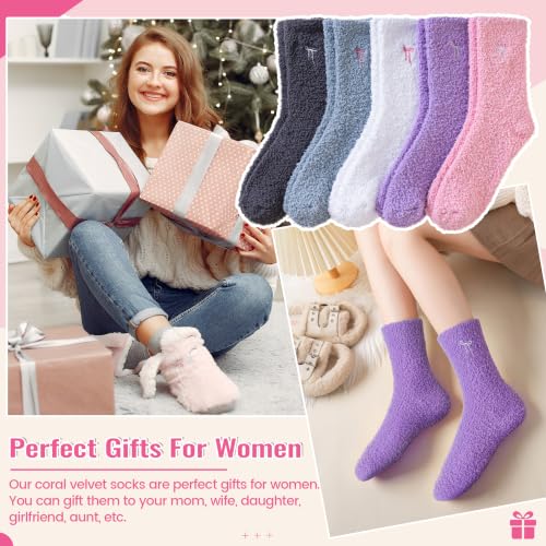 Image of Eocom Fuzzy Socks for Womens Warm Fluffy Winter Cozy Thick Plush Slipper Sleep Comfy Crew Christmas Socks 5 Pairs