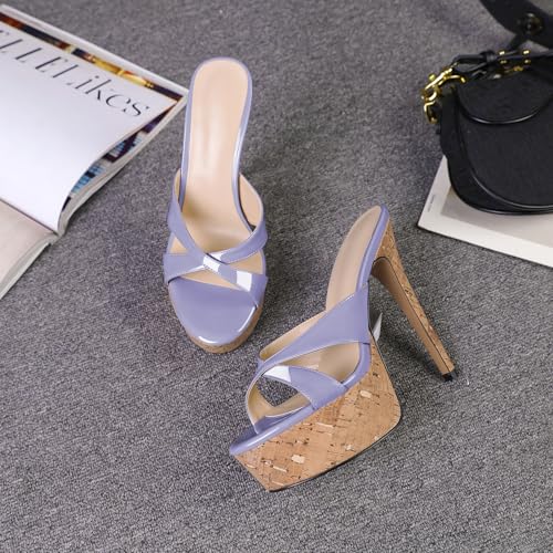 Image of Esvowido Heeled Mules for Women Cork Platform Stiletto Heels Slip on Open Toe High Heeled Sandals Crisscross Slippers Pumps Shoes