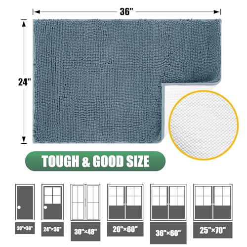 IM HOME Chenille Absorbent Outdoor Doormat 30" x 20", Washable Muddy Door Mats for Dog Non Slip Indoor Doormat Dog Mat for Muddy Paw Front Inside Doormats for Entryway Dusty Blue