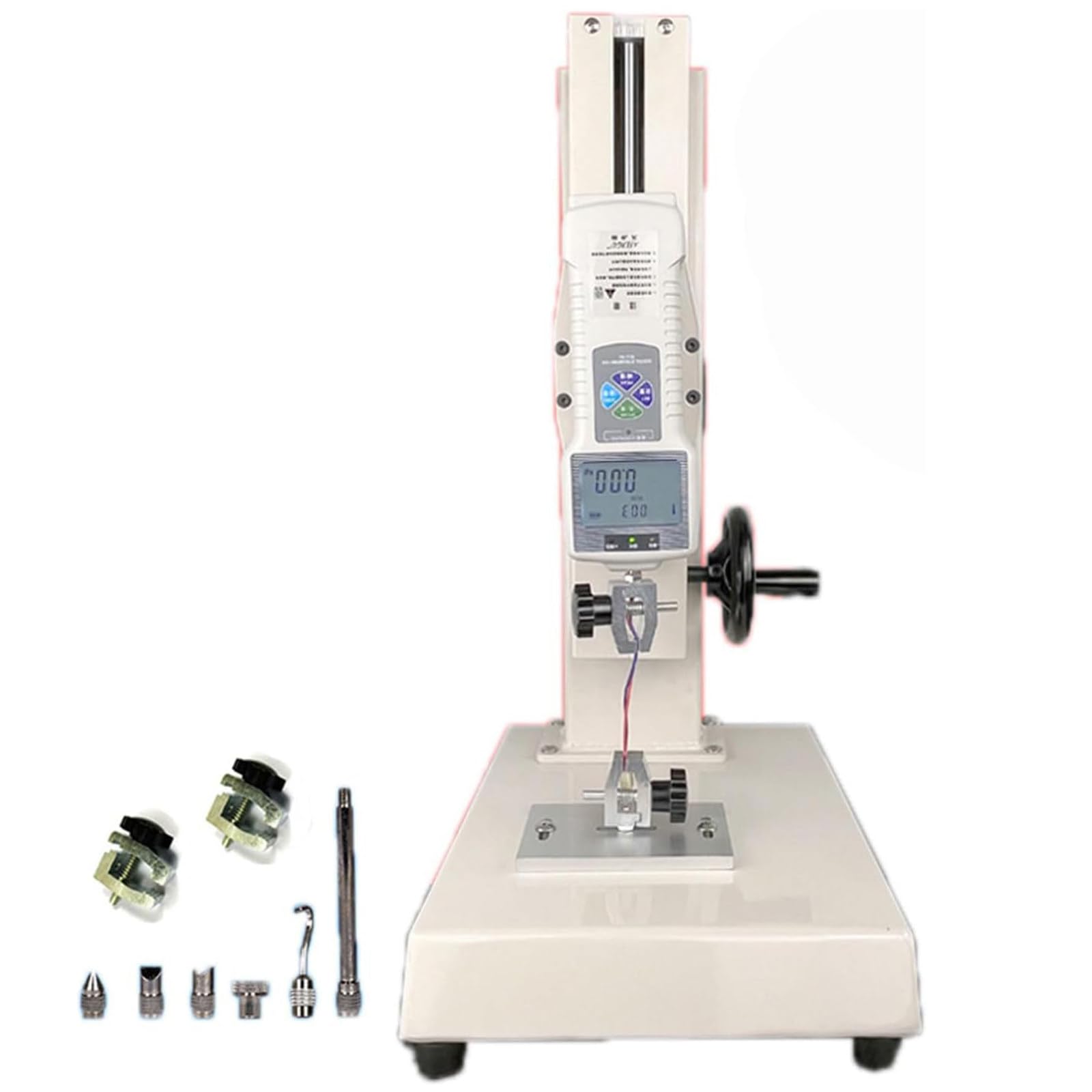 Zugprüfmaschine 10-1000N, digitaler Zugprüfer mit 5 Prüfspitzen, Handradbedienung, 300 mm Hub, PC-Anschluss, Vertikaler Zugprüfstand für Textilien Fischerei,1000N