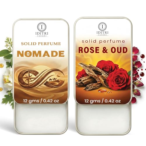 Image of Solid Perfume |Rose & Oud&Nomade Alcohol Free Wax Perfume Balm, Long Lasting | Pocket Tin 12g, Pack Of 2| Non Greasy Smooth Glide, Travel Friendly Men And Women