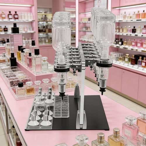 Zestaw z ręcznym dozownikiem perfum z 12 butelkami testowymi, dozownikiem do płynów na biurko z 12 szklanymi butelkami o pojemności 200 ml, głowicami pompek i kubkami do perfumerii Studio Bar