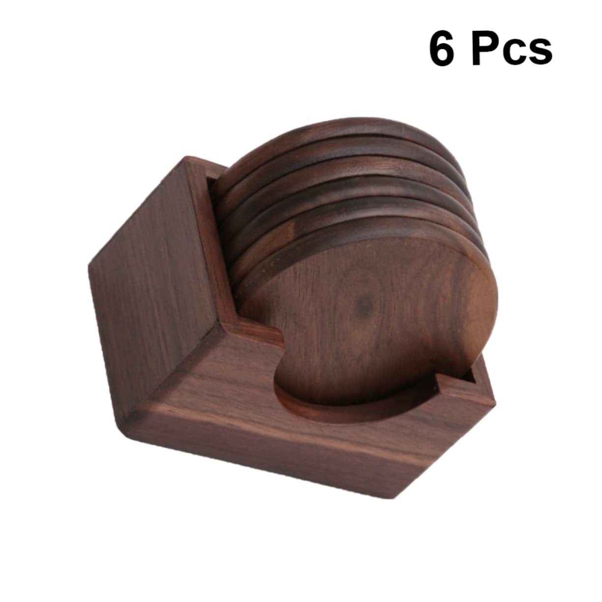 Posavasos de Madera de Nogal Negro, 6 Piezas Redondos para Mesa y Hogar | Acabado Marrón, Protección de Mesa, Fácil de Limpiar, Uso en Casa y Casa de Té, Estilo Simple Hecho a Mano