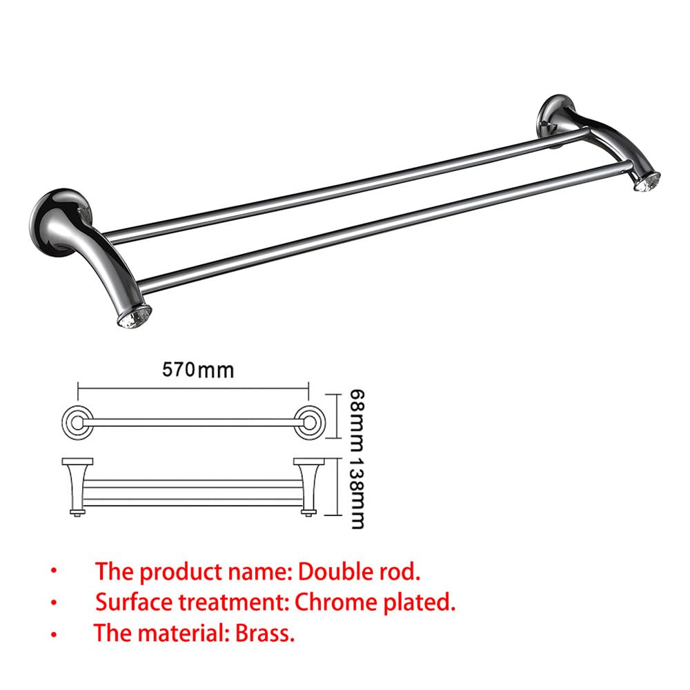 Accesorios de baño de Lujo Juego de Accesorios de baño de latón Macizo de Cristal Soporte para Cepillo de Dientes Soporte para Cepillo de baño de Metal Cromado Toallero, Barra Doble