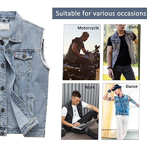 Jyg Mens Casual Denim Vest Classic Trucker Button-Down Sleeveless Jean Jacket (Blue,Medium) #TOP4