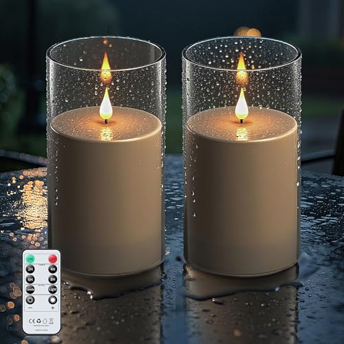 Forever Speed 2 Stück LED Kerzen Outdoor Wasserdichte mit Fernbedienung & Timer 10cm x 17.5cm Acryl Batteriebetriebene Dimmbar Flammenlose Kerzen Groß für Äußere Dekorationen - Grau