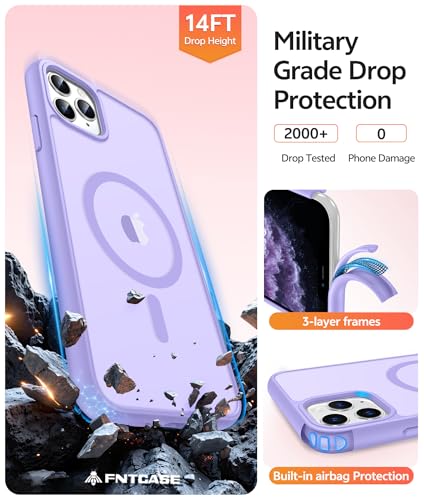 Image of FNTCASE for iPhone 11 Pro Case: [Compatible with Magsafe] Translucent Matte Magnetic Phone Cover - Military Grade Drop Protection Shockproof Protective for iPhone 11Pro 2019 Cases - Light Purple