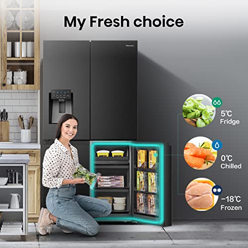 Hisense RQ760N4BFE Cross Door Kühl-Gefrierkombination /178,5 cm/Inverter Kompressor/Total NoFrost/Multi Air Flow/Wasserspender/Kühlteil 352 l/Gefrierteil 232 l/schwarz