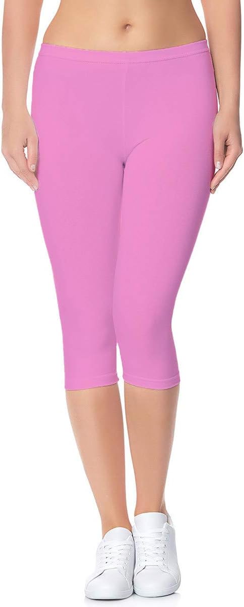 Sri Belha FashionsButtery Soft Basic Solid 36+ Colors Women's Capri Leggings (Baby Pink, S)