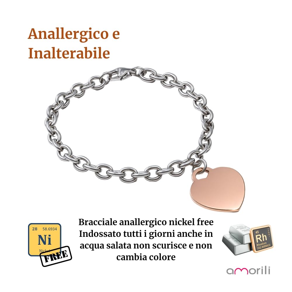 Bracciale Personalizzato Donna Cuore in Acciaio Inox Classico e Rosè | Personalizzabile con Incisione | Gioiello Elegante e Romantico | Idea Regalo per Lei bcc1522