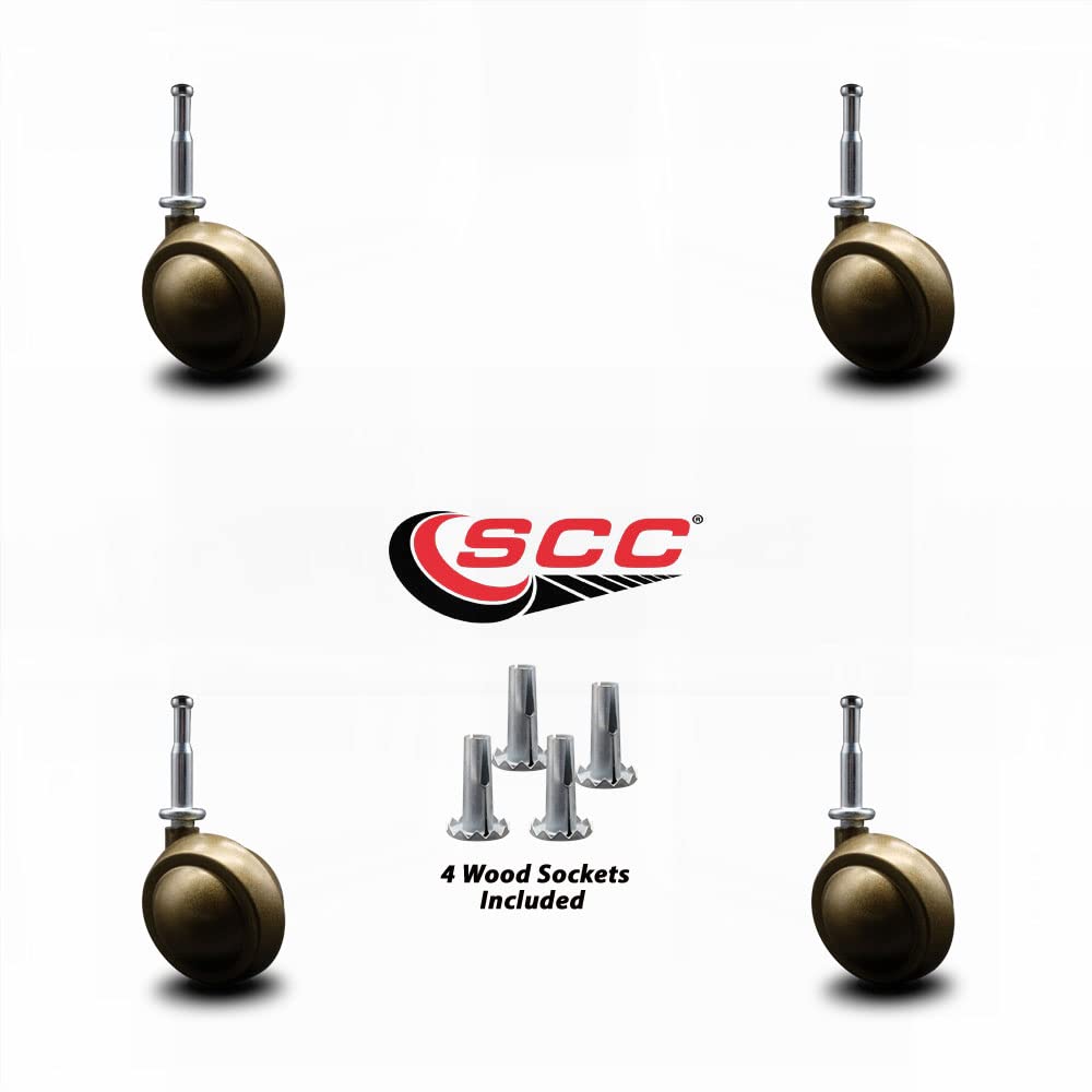 2 Inch Swivel Metal Ball Caster Wheels for Furniture-Windsor Antique Brass Finish Stem Casters with 5/16 Grip Neck Stem-Sockets For Wood Included-300lbs. Total Capacity-Set of 4 - Service Caster Brand