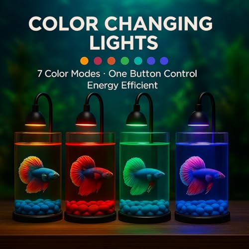 Image of VAYINATO Mini Acrylic Desktop Fish Bowl PS-10 (Black /White) | 1.2L Capacity | 10cm Diameter x 20cm Height | Aquarium Bowl with Multi-Color Hanging LED Light | Ideal for Betta | Office & Home Decor