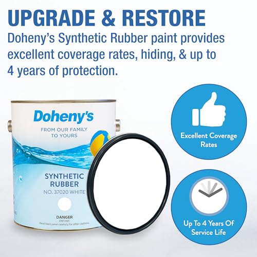 Image of Doheny's Pro-Grade Synthetic Rubber Self-Priming Swimming Pool Paint | Can Be Used Over Both Chlorinated Rubber and Synthetic Rubber Surfaces | VOC Compliant| White | 1 Gallon