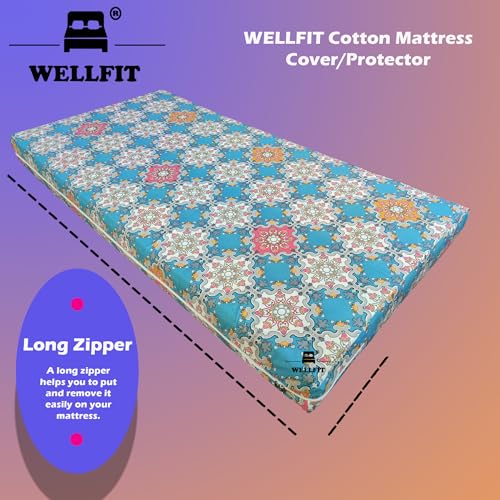 Image of WELLFIT Premium Glace Cotton 300 TC Mattress Cover /Protector for King Size Bed with Zip /Chain /6x6 ft / 72x72x6 inch