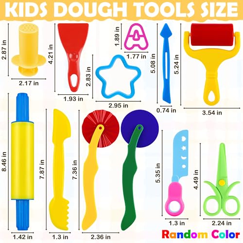 Oun Nana Dough Play Tools Set 57 PCS Plastic Dough Toys Accessories with Alphabet Letters and Numbers Cutters, Rolling pin, Rollers, Extruder, Safety Scissors, Plastic Knife