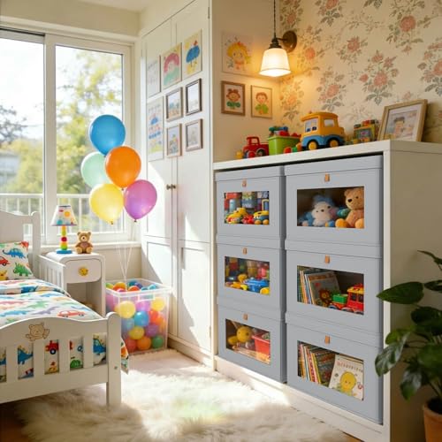 Image of DIMJ Storage Bins with Lids - 4 Pack Large Fabric Closet Organizer with Window & Handles, Collapsible Decorative Storage Boxes for Shelves Under Bed, Books Clothes Blankets Sweaters Organization