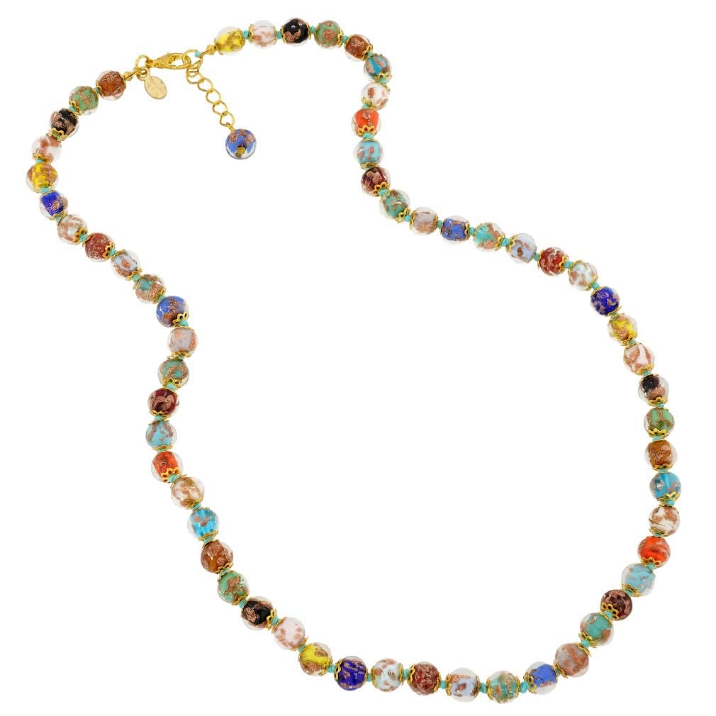 Murano Necklace Longer Length - Italian Multicolor Sommerso Sparkling Beads Handmade Blown Glass for Women