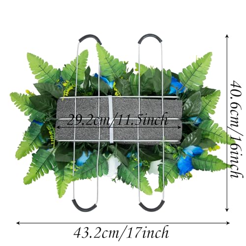 Artificial Headstone Flower Saddle, Cemetery Flowers for Graveside, Memorial Grave Flowers for Cemetery Tombstone Headstone Decoration (Blue with White) image 4