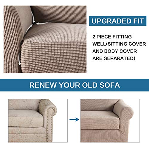Versailtex 4 Piece Stretch Sofa Covers For 3 Cushion Couch Covers Bundle 2 Piece Arm Chair Cover,Sand #TOP7
