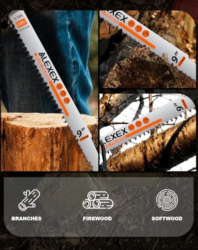 Image of 18 Pack 9 Inch 5 Tpi Wood Pruning Reciprocating Saw Blades for Tree Trimming and Wet Wood Cutting, Cr-V Sawzall Blades with Fleam-Ground Teeth for Longer Life and Faster Cutting Speed, 1 x Handle