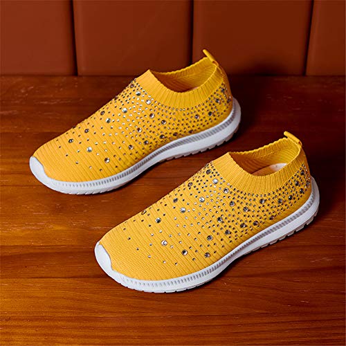 Image of GOSPT Women's Mesh Sport Shoes Rhinestone Glitter Slip On Ballroom Jazz Latin Dance Sock Sneakers
