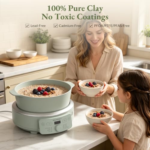 MAGNIFIQUE Slow Cooker, 4.5 Quart 8-in-1 Clay Pot Multi-Cooker, Non-Toxic Slow Cooker with Removable Clay Pot, for Rice, Pasta, Steam & Proof, Nonstick, Oven Safe Pot to 500°F, Olive - image 2