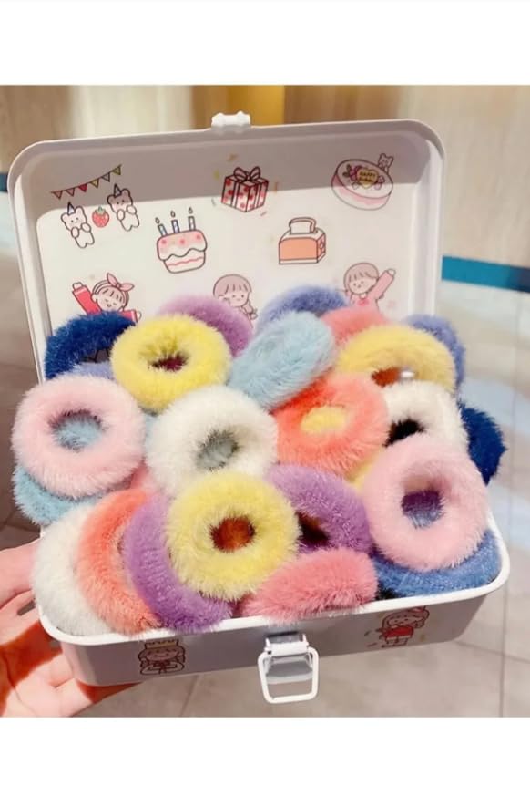 Kadın Pastel Ton 6'Lı Peluş Toka Setii, Kadın Çocuk Lastik Toka Seti,