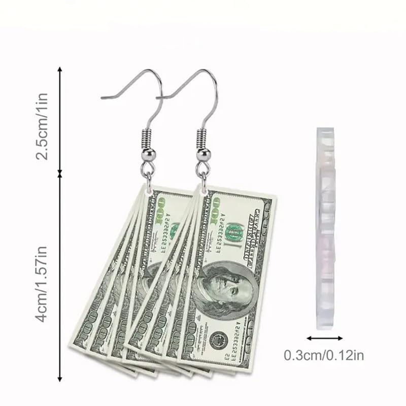 Dollar Sign Earrings Funny Lightweight Acrylic Retro 100 Dollar Bill Money Luck Symbol 2D Simulated Paper Cash Dangle Drop Statement Earrings Jelwery Gifts for Women4