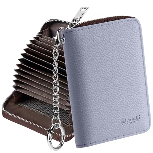 Image of Mayski Credit Card Holder, Zipper Credit Card Wallet for Women, Small Accordion Card Cases Holder, KeyChain Wallet, Business Card Holder, Canel Blue