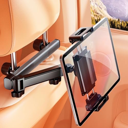 V-VRAT Car Headrest Tablet Mount, Universal Smartphone & Tablet Mount for Backseat Entertainment, 360° Rotation, Compatible with All Devices 4.7"-12.9", Black (Extension Arm)