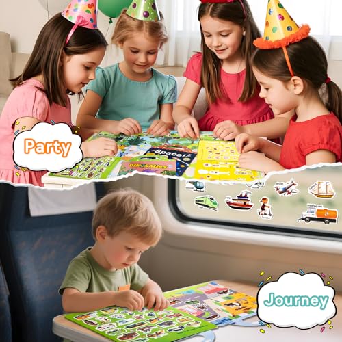 Image of Reusable Sticker Books for Toddlers 1-3, Puffy Stickers Book for Kids Ages 2-4, Toddler Travel Toys for Birthday Christmas - Animal, Marine, Dinosaur, Traffic, Space, Organ (6 Set)