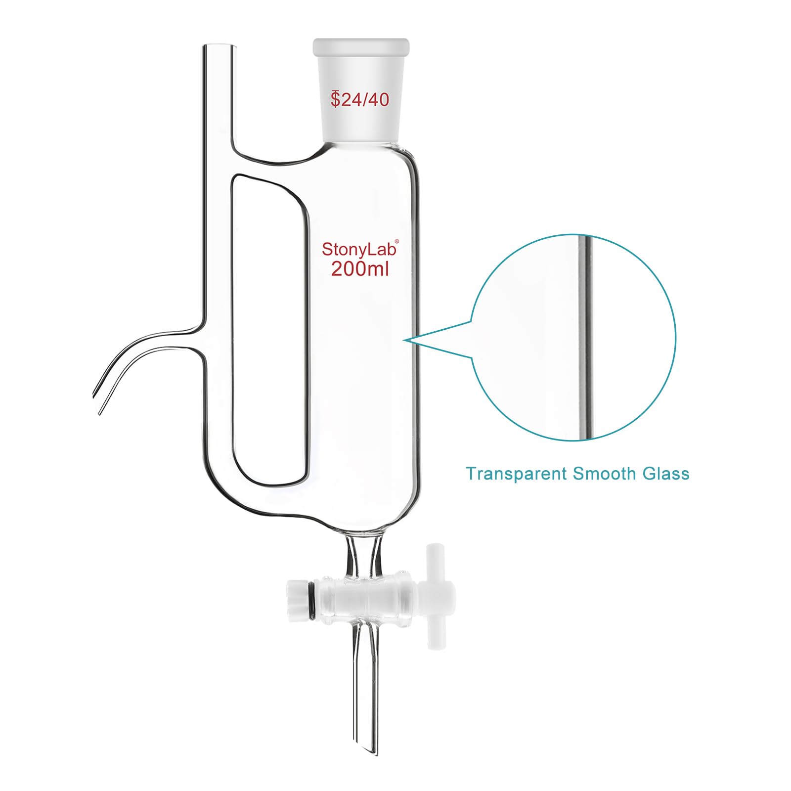 stonylab Séparateur de Réservoir d'huile à Eau avec Joint 24/40, Water Oil Receiver Separator pour Alimentation de Laboratoire, 200ml