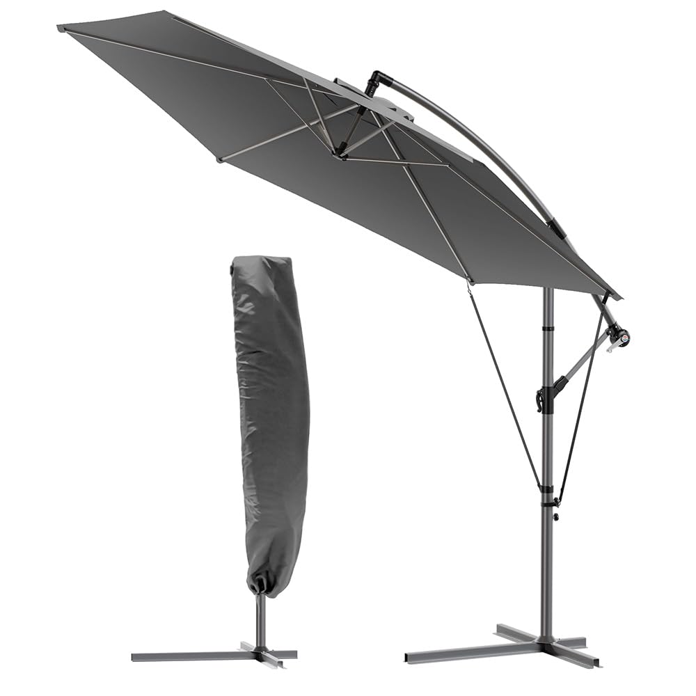 VOUNOT - Cantilever Garden Parasol - 3m - Grey
