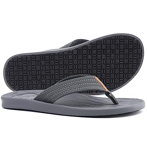 Kuailu OCUS-JYMT19-GREY-45 Mens Flip Flops Arch Support Comfortable Waterproof Open Toe Summer Beach Leather Thong Sandals Cushion Slip thumb #4