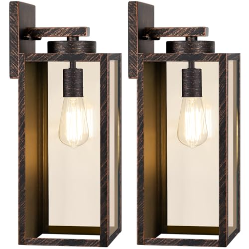 Image of BesLowe 15'' Large Outdoor Wall Lights, Porch Lights Distressed Brown