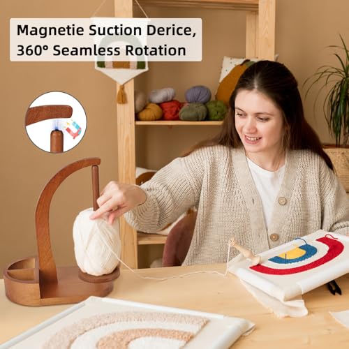 Image of Ebrima Wooden Magnetic Yarn Holder, Yarn Ball Spinner Crochet Yarn Holder for Knitting Crocheting Crochet Accessories Storage Attachment for DIY Crafts Gifts Knitting Lovers