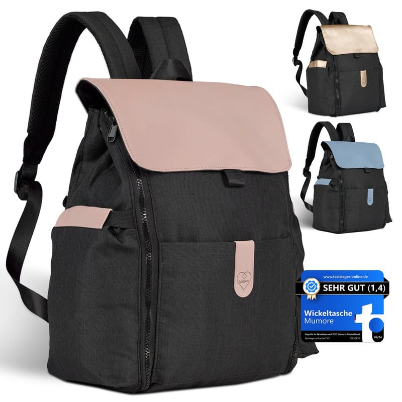 Mumore Wickeltasche Baby Wickelrucksack groß Rosa [3 in 1] mit integrierter Wickelauflage